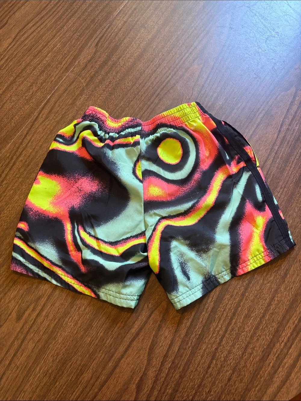 Nike Size 7 Black Shorts with Neon Multi Colors Swim Trunks Bottoms Boy